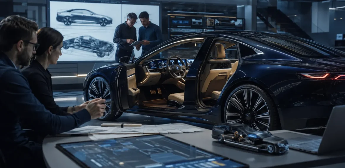Engineers developing the digital architecture of a software-defined premium vehicle