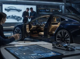Engineers developing the digital architecture of a software-defined premium vehicle
