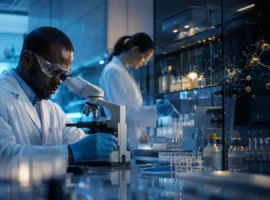 Pharmaceutical researchers using advanced laboratory methods for AI-assisted drug discovery