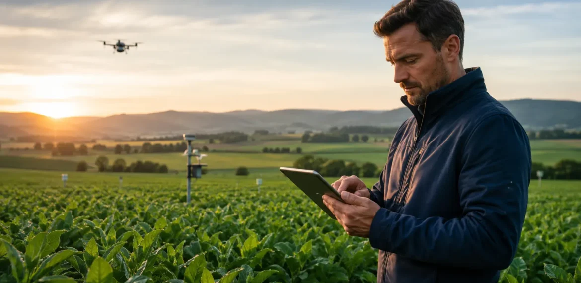 Agronomist using artificial intelligence, field sensors and a drone in precision agriculture