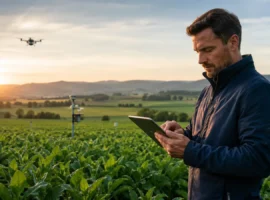 Agronomist using artificial intelligence, field sensors and a drone in precision agriculture