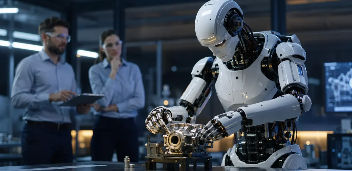 Humanoid robot learning to manipulate a physical object in an advanced robotics laboratory