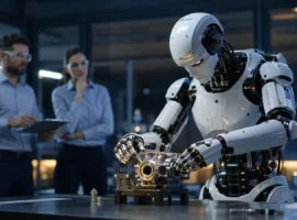 Humanoid robot learning to manipulate a physical object in an advanced robotics laboratory